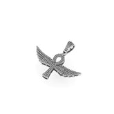 Large Sterling Silver Ankh Pendant Diamond Egyptian Symbol - 1CTW