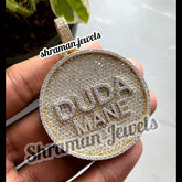 Round 14K Gold Custom Letter Pendant Moissanite Circle Hip Hop Design - 11.86 CTW