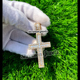 Icy Baguette Diamond Cross Pendant VVS 10K Gold Men's Jewelry -5.22 CTW