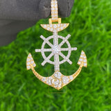 Men's 14K Gold Icy Anchor Pendant Moissanite - 1.9 CTW