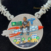Men's Iced Out ROCKET MAN Hip Hop Round VVS Moissanite Pendant with Spiky Cuban Chain