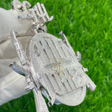 Custom round iced out 14K solid gold letter pendant - 15.61 CTW