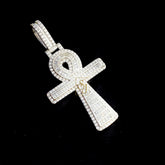 Gold Diamond Cross Pendant Egyptian Spiritual Charm - 5.41 CTW