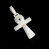 Gold Diamond Cross Pendant Egyptian Spiritual Charm - 5.41 CTW