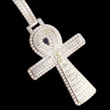 Gold Diamond Cross Pendant Egyptian Spiritual Charm - 5.41 CTW