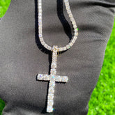 Men's Diamond Tennis Chain with VVS Cross Pendant Set 12.55 CTW