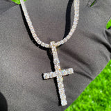 Men's Diamond Tennis Chain with VVS Cross Pendant Set 12.55 CTW