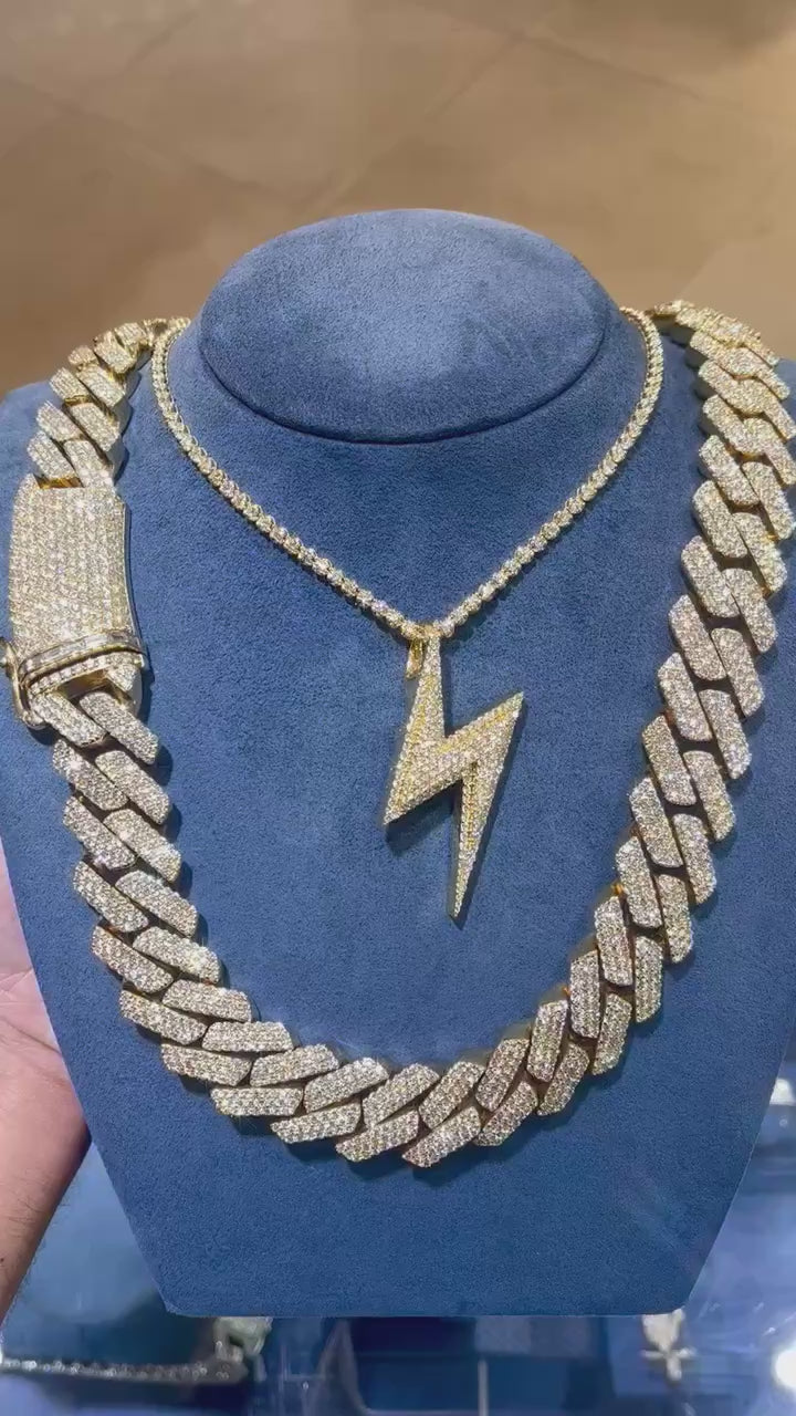 Lightning Bolt Double Layer Pendant 14k Solid Gold - 4.0 CTW