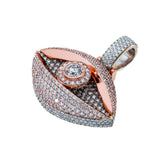 Two Tone Evil Eye Diamond Pendant 14K Solid Gold - 8.66 CTW