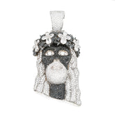 Black Diamond Flower Crown Jesus Pendant - 28.6 CTW
