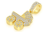 Moissanite Baby Stroller Pendant 10K Solid Gold - 0.85 CTW