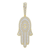 Hamsa Baguette Diamond Pendant 14K Solid Gold - 2.10 CTW