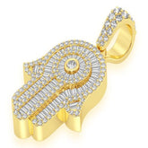 Hamsa Baguette Diamond Pendant 14K Solid Gold - 2.10 CTW