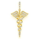 Caduceus Medical Diamond Pendant 14K Solid Gold - 0.65 CTW