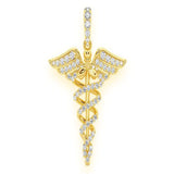 Caduceus Medical Diamond Pendant 14K Solid Gold - 0.65 CTW
