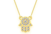 Hamsa Diamond Pendant 14K Solid Gold - 0.15 CTW