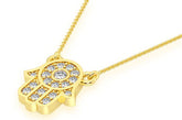 Hamsa Diamond Pendant 14K Solid Gold - 0.15 CTW