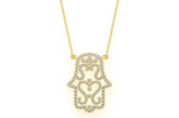 Hamsa Scroll Diamond Pendant 14K Solid Gold - 0.50 CTW