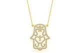 Hamsa Scroll Diamond Pendant 14K Solid Gold - 0.50 CTW