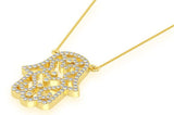 Hamsa Scroll Diamond Pendant 14K Solid Gold - 0.50 CTW