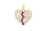 Broken Heart Ruby & Diamond Pendant 14K Solid Gold - 4.10 CTW