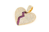 Broken Heart Ruby & Diamond Pendant 14K Solid Gold - 4.10 CTW