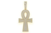 Double Layer Ankh Diamond Pendant 14K Solid Gold - 2.1 CTW