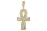 Double Layer Ankh Diamond Pendant 14K Solid Gold - 2.1 CTW