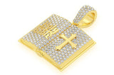 Open BIBLE Book Diamond Pendant 10K Solid Gold - 2.00 CTW