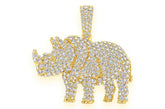 Rhinoceros Standing Diamond Pendant 14k Solid Gold - 1.75 CTW