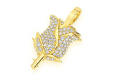 Rose Flower Diamond Pendant 10k Solid Gold - 0.33 CTW