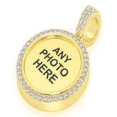 Round Picture Memory Diamond Pendant 14k Solid Gold - 1.50 CTW