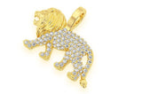 Walking Lion Diamond Pendant 14k Solid Gold - 0.30 CTW