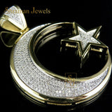 10K Real Gold Icy Moon and Star Bust Down Pendant
