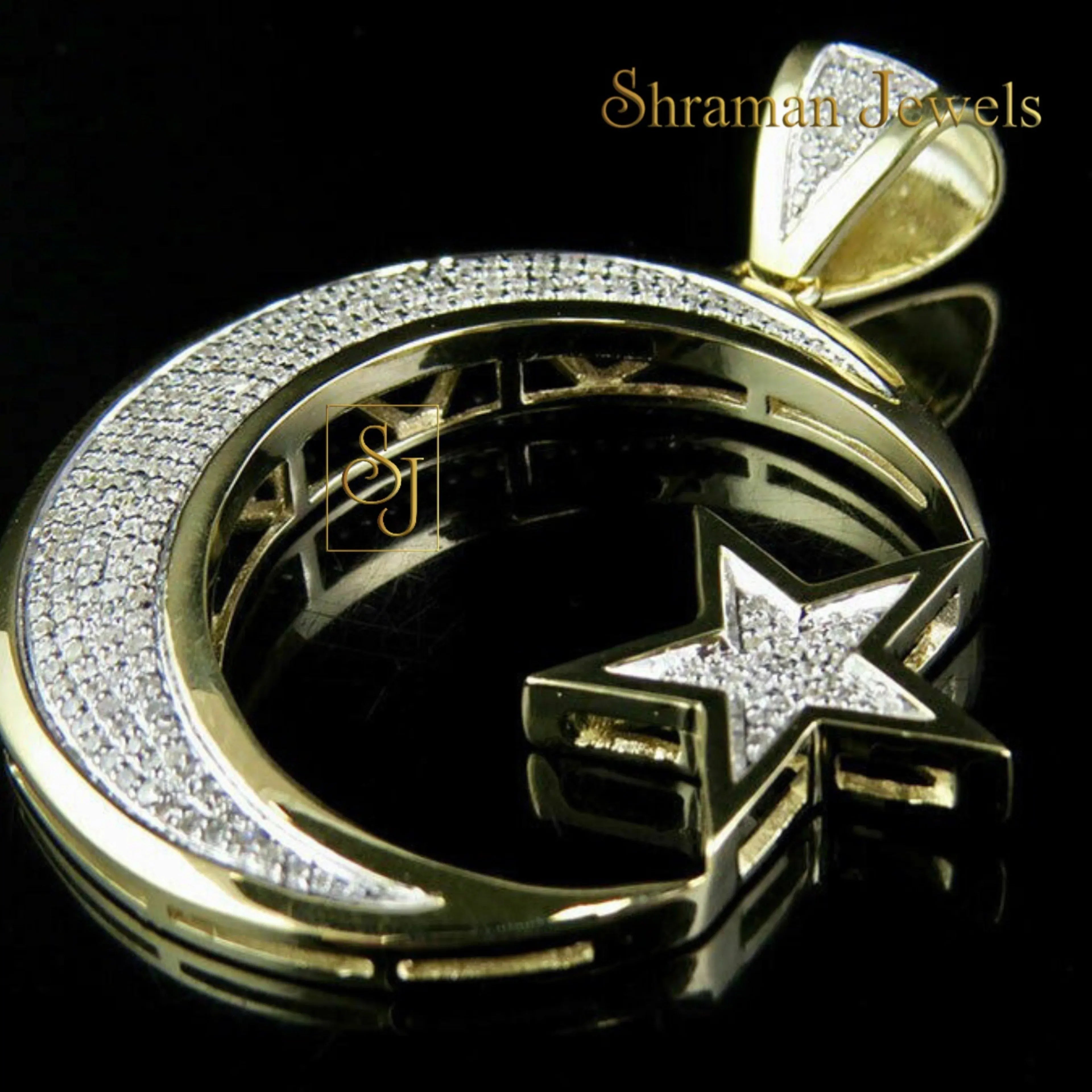 Moon Star Diamond Pendant 10k Real Gold - 1.00 CTW