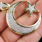 10K Real Gold Icy Moon and Star Bust Down Pendant
