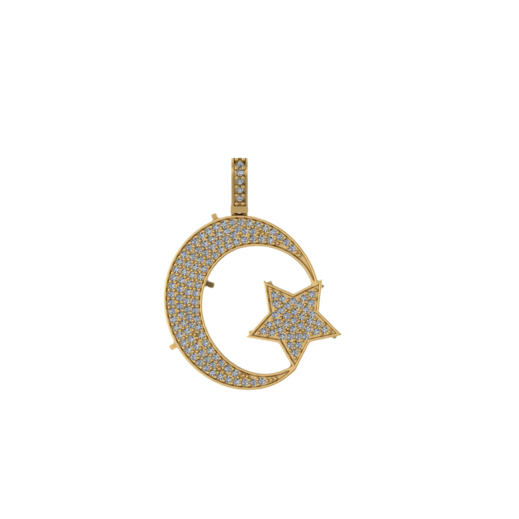 Moon Star Diamond Pendant 10k Real Gold - 1.00 CTW