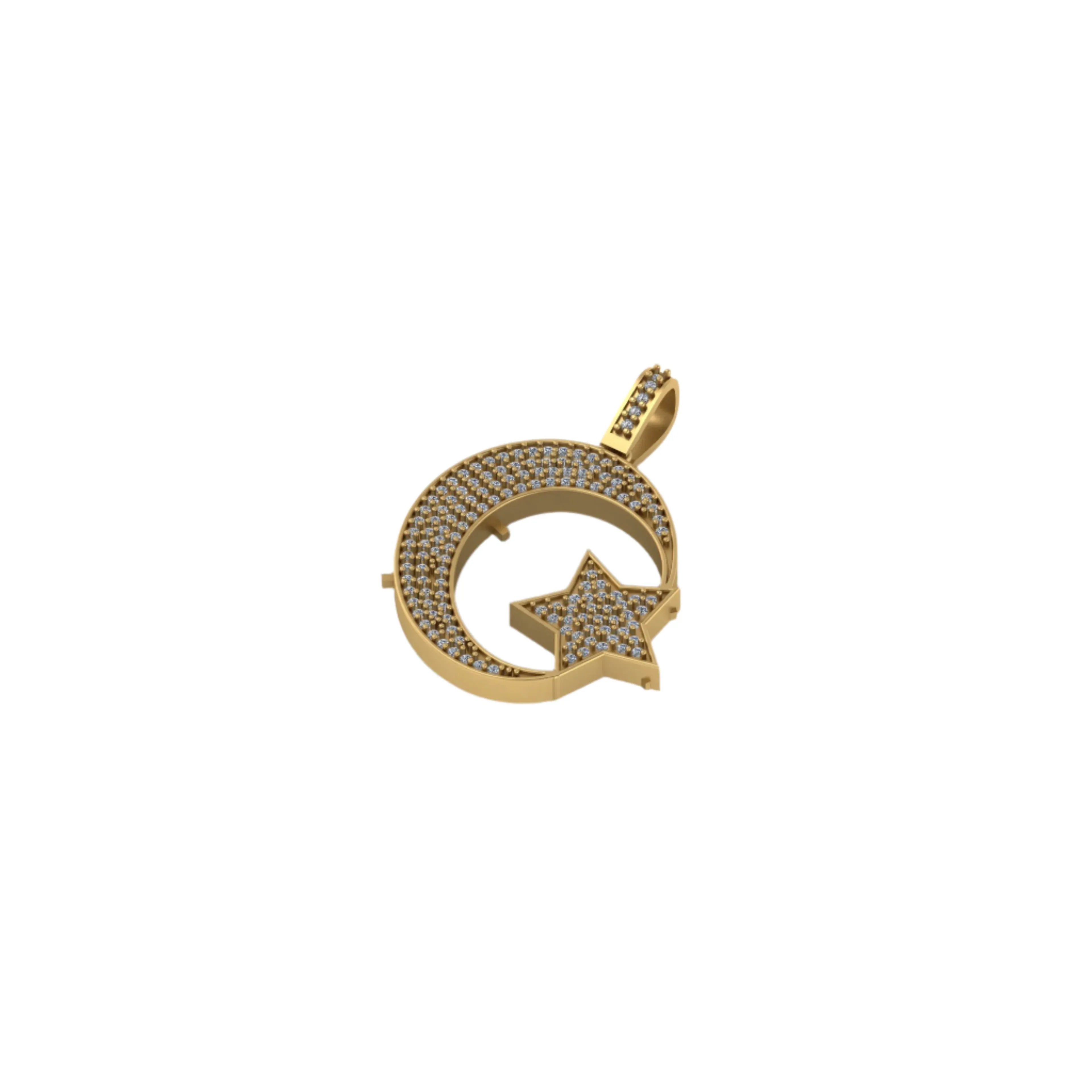 Moon Star Diamond Pendant 10k Real Gold - 1.00 CTW