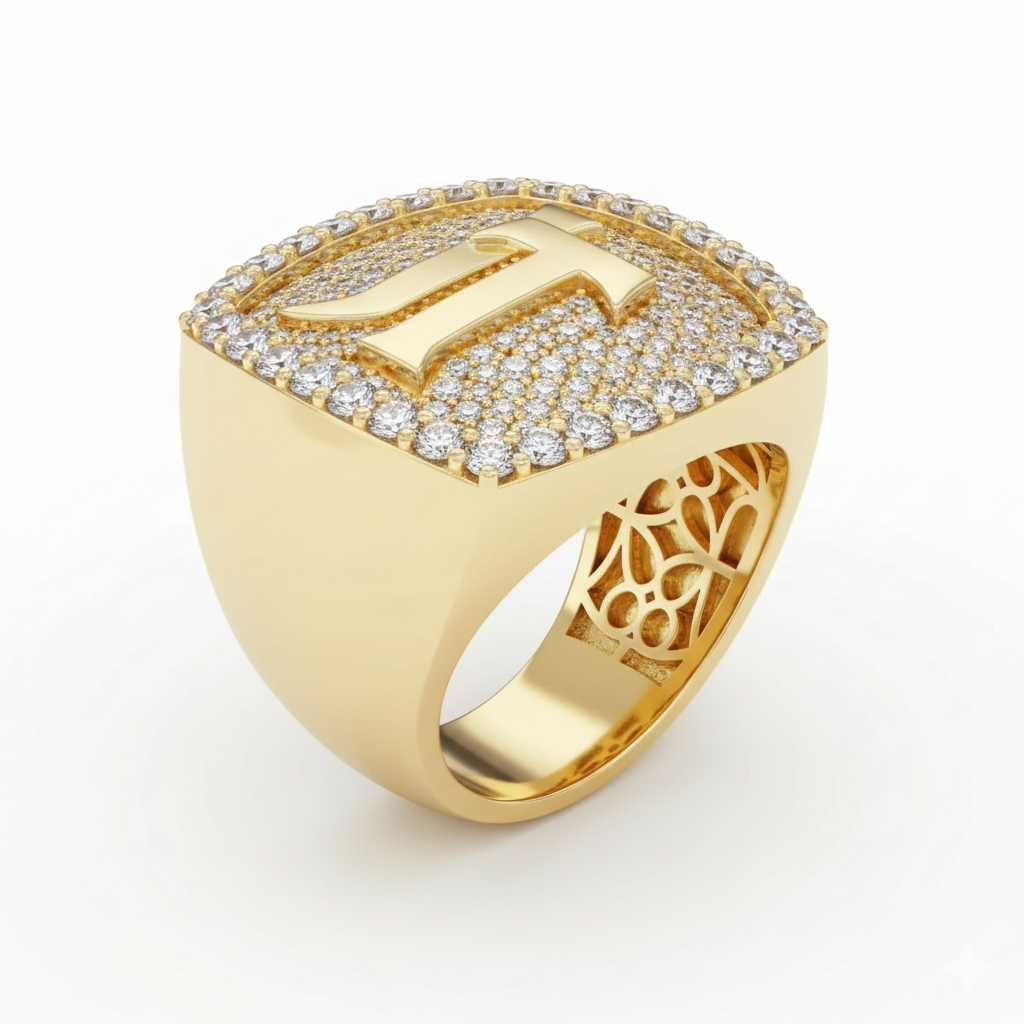 Custom Letter Diamond Ring 14k Solid Gold