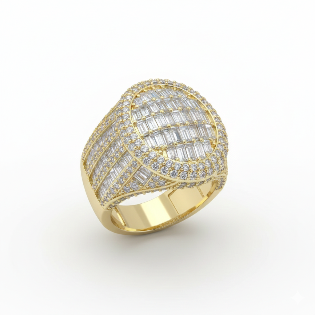 Unisex  Baguette Diamond Ring 14k Solid Gold