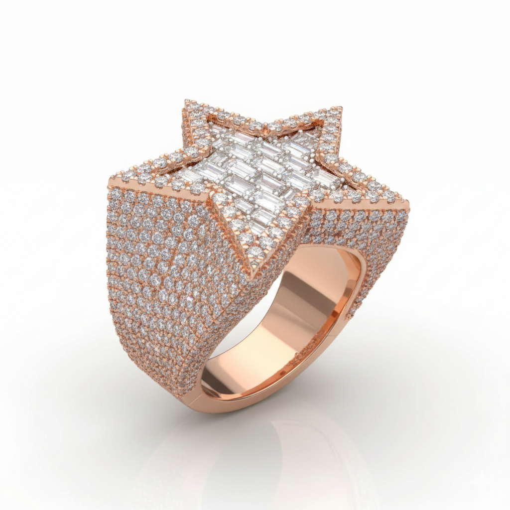Star 14k solid gold Diamond Men’s Ring