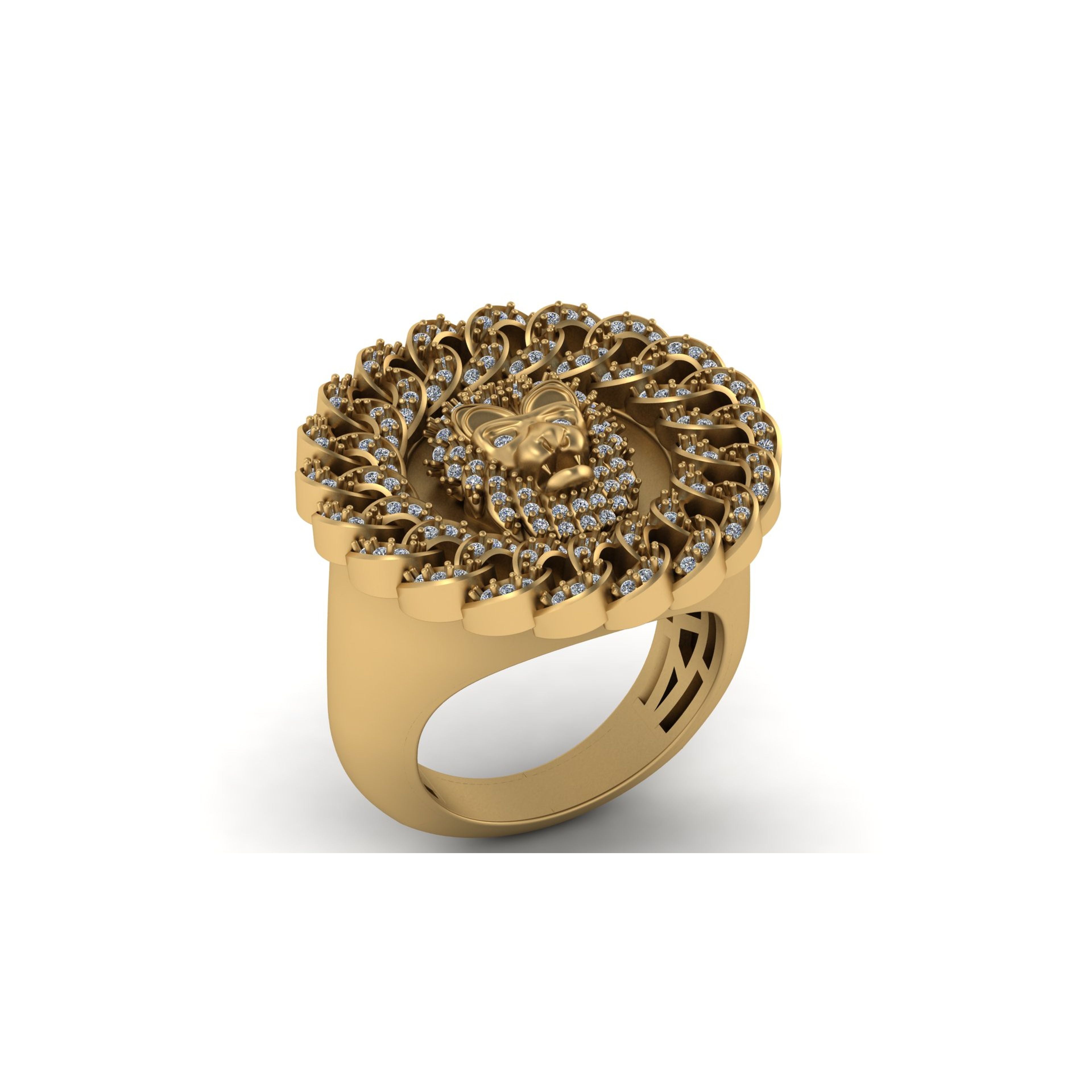 Men’s 14k Solid Gold Lion Diamond Ring - 0.91 CTW