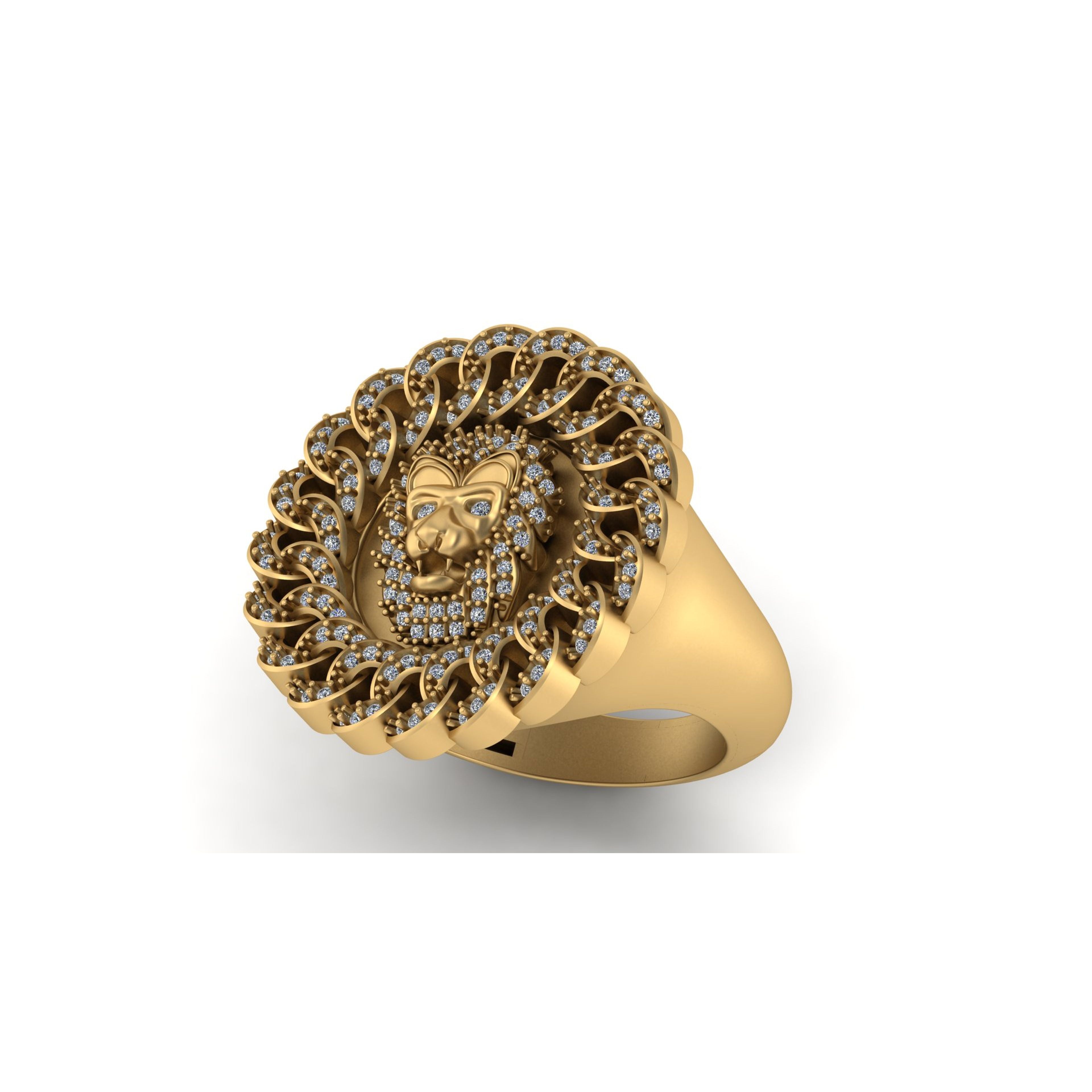 Men’s 14k Solid Gold Lion Diamond Ring - 0.91 CTW