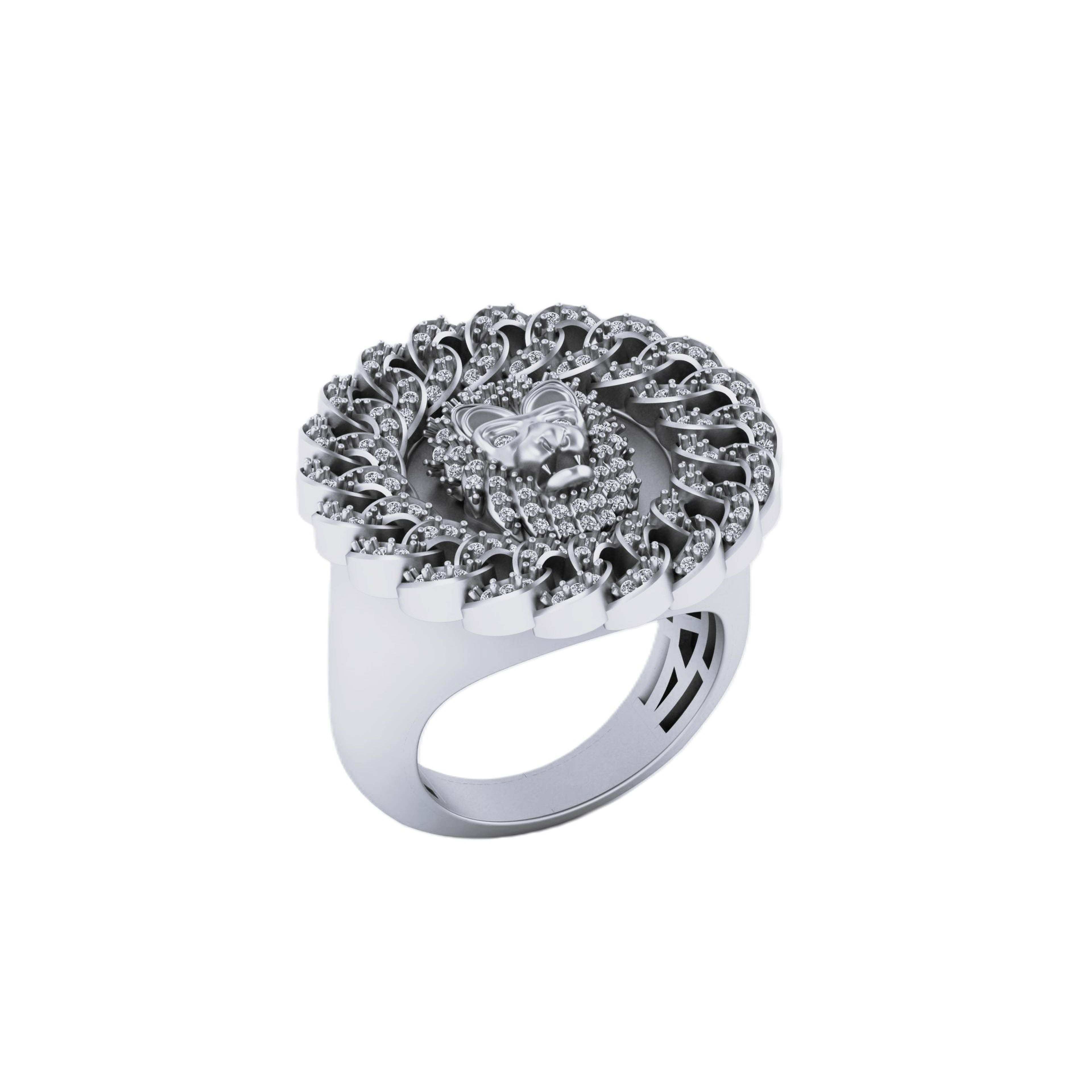 Men’s 14k Solid Gold Lion Diamond Ring - 0.91 CTW