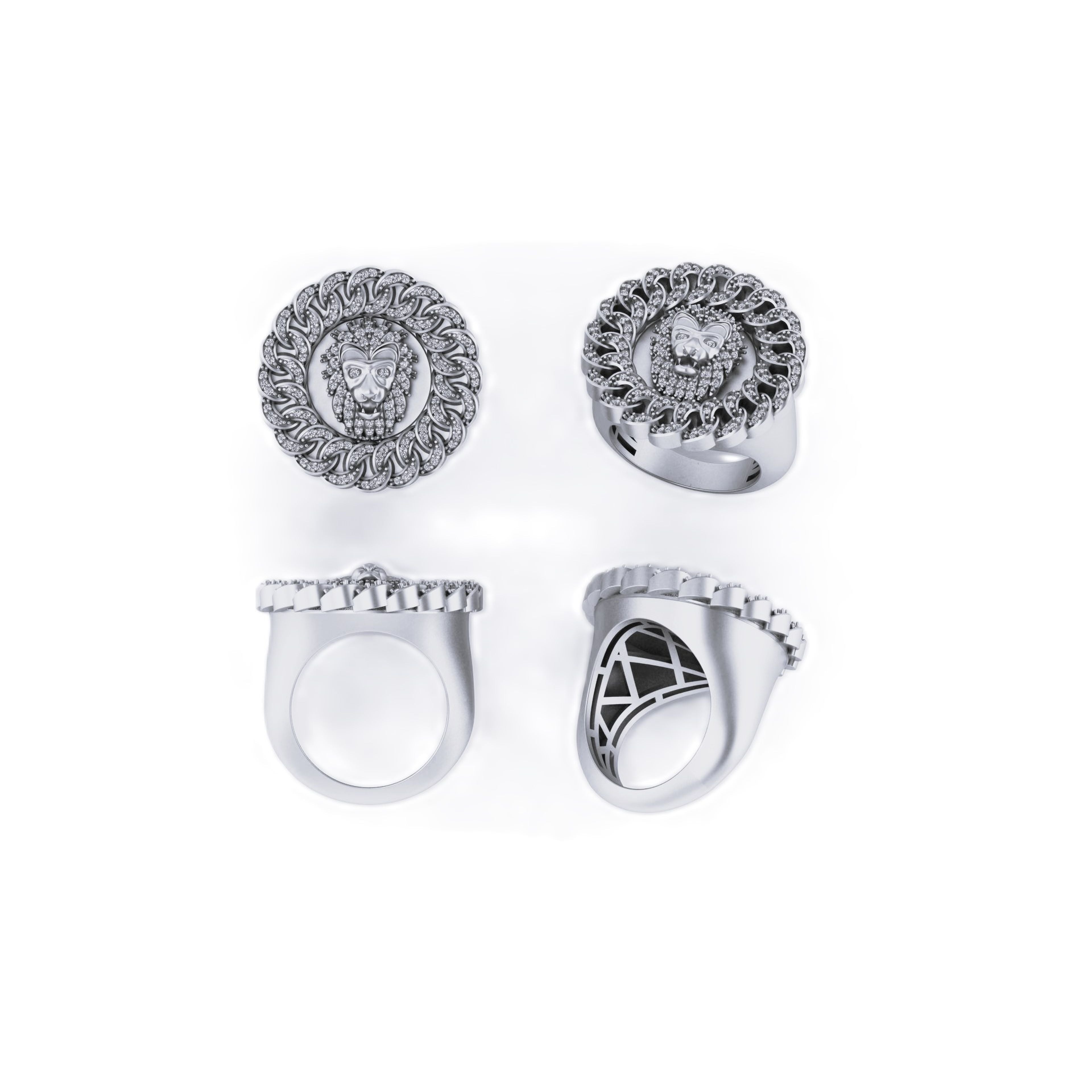 Men’s 14k Solid Gold Lion Diamond Ring - 0.91 CTW