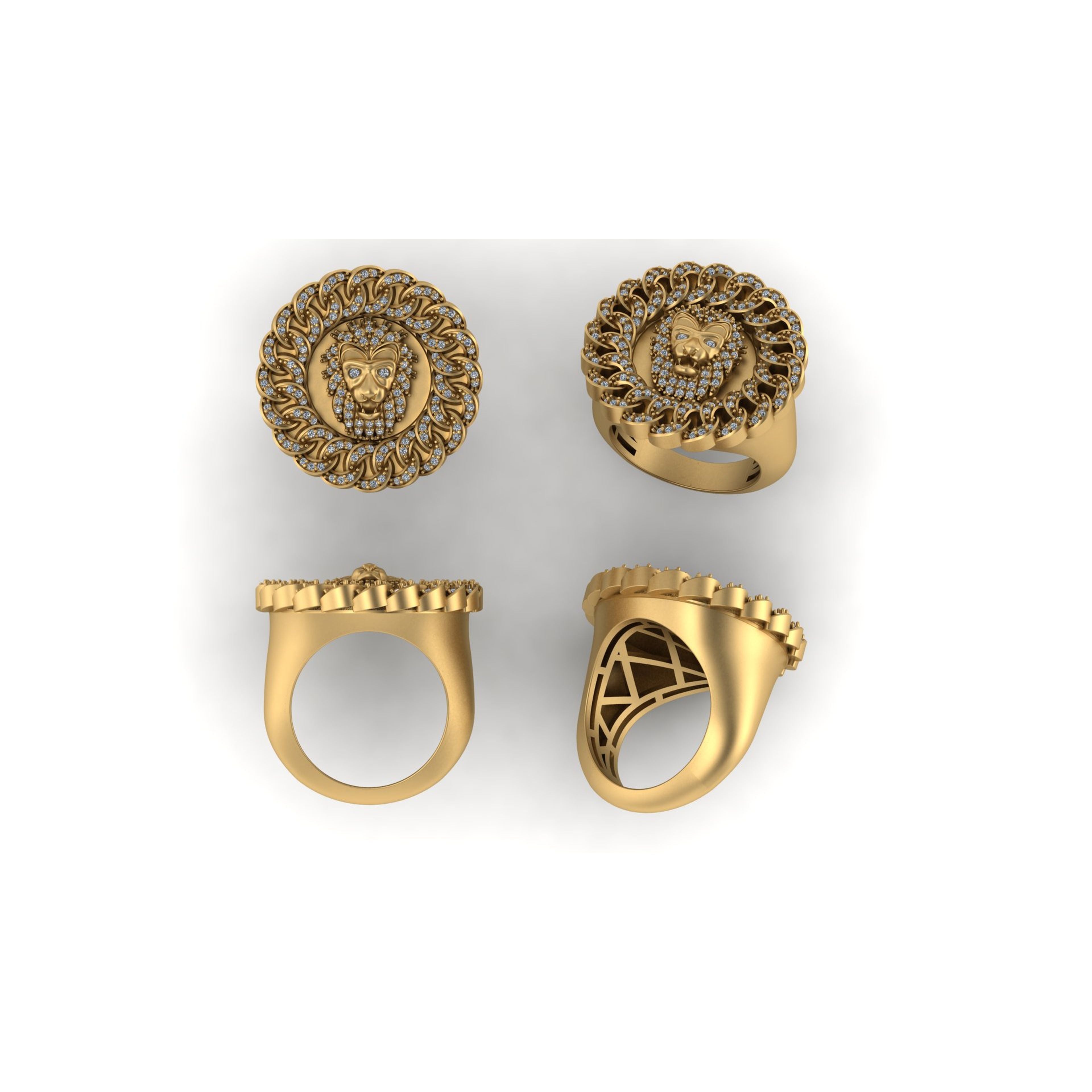 Men’s 14k Solid Gold Lion Diamond Ring - 0.91 CTW