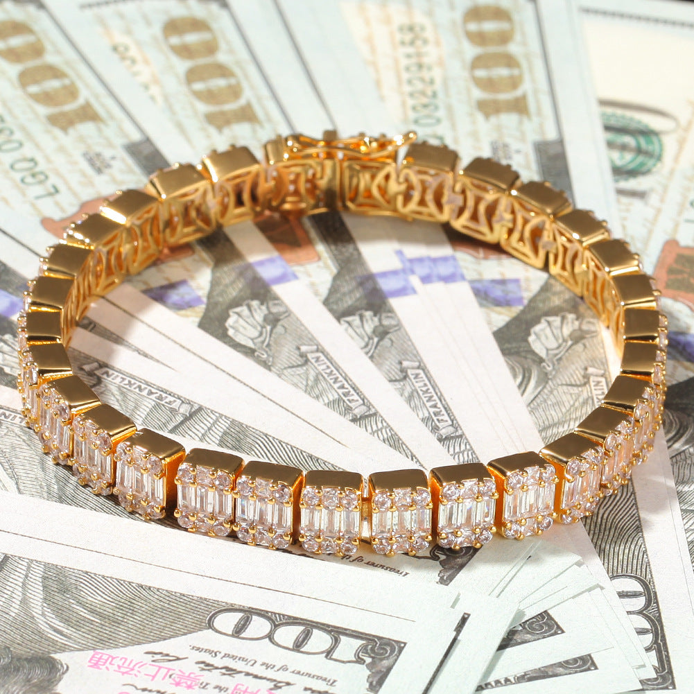 6MM Baguette Diamond Tennis Bracelet 14K Solid Gold