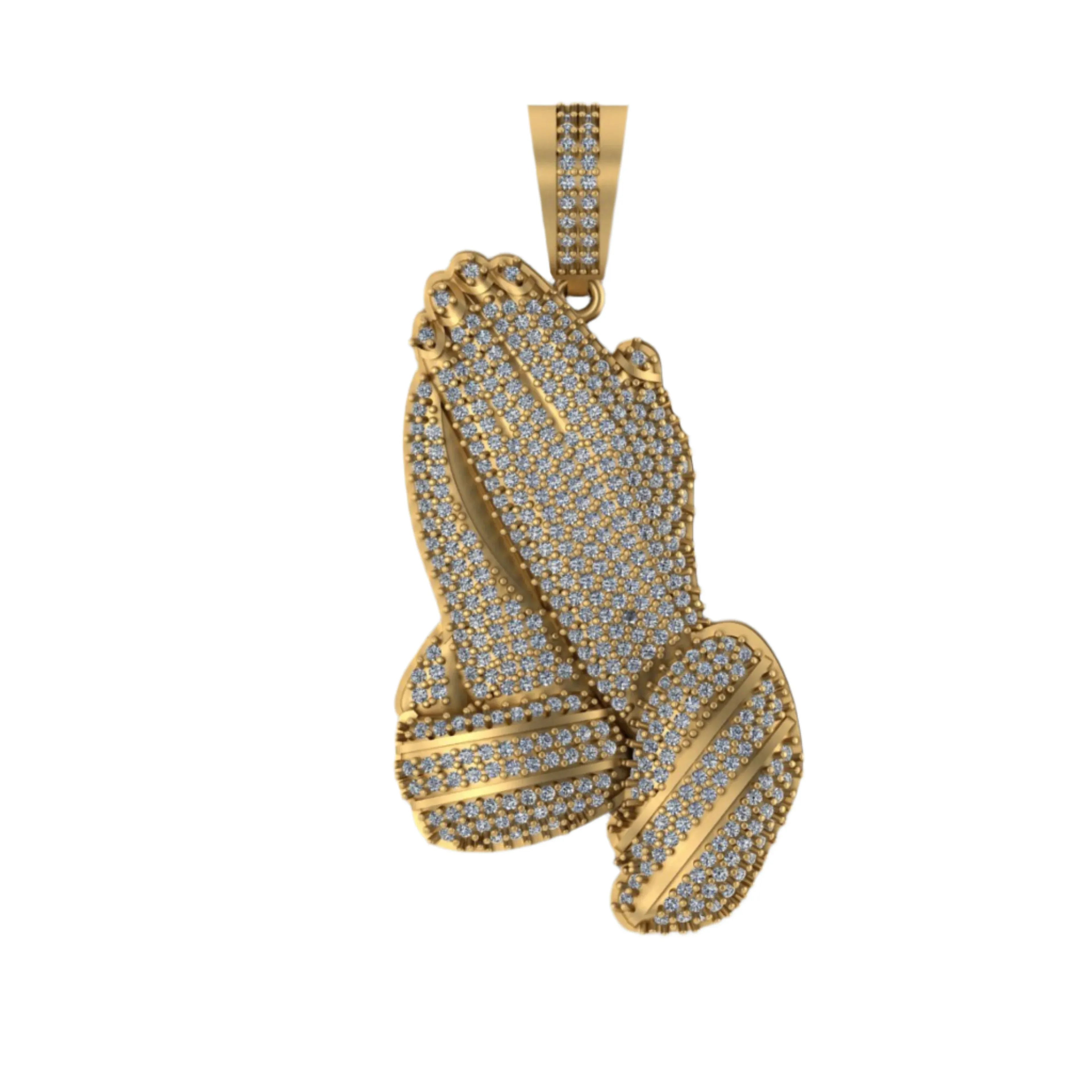Praying Hands Diamond Pendant 14K Solid Gold - 2.17 CTW