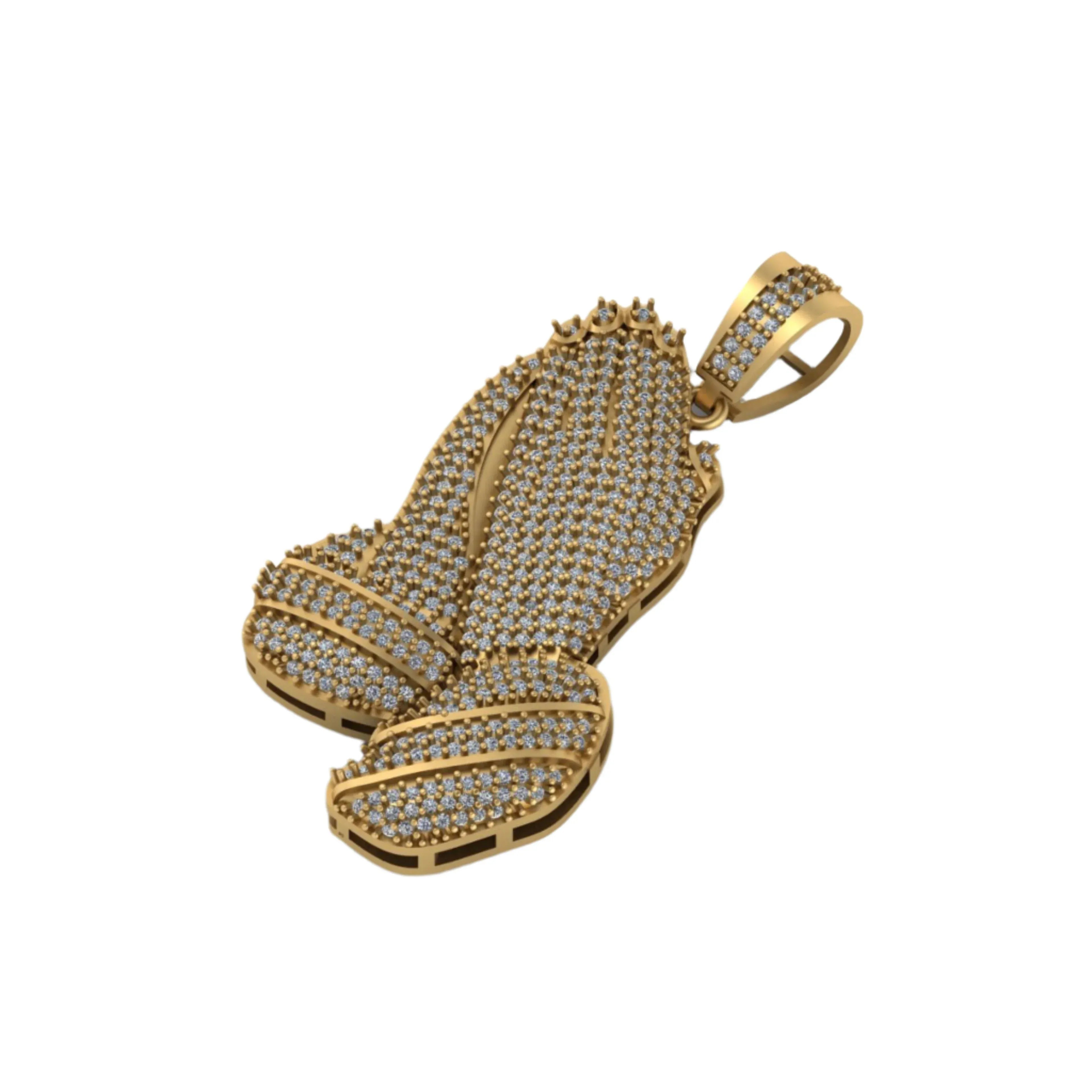 Praying Hands Diamond Pendant 14K Solid Gold - 2.17 CTW