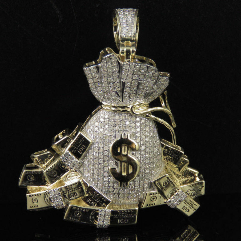 Money Bag Diamond Pendant 14k Solid Gold - 1.65 CTW